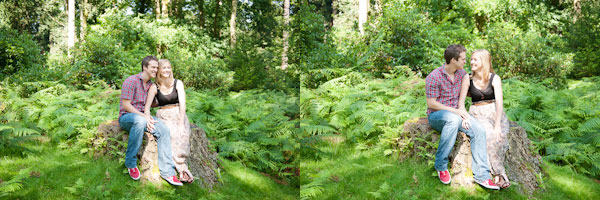 Couple sitting on a tree stump in the new forest 