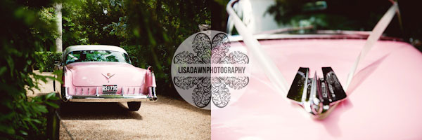 pink American wedding car