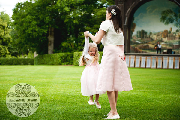 Flower girls playing in the garden