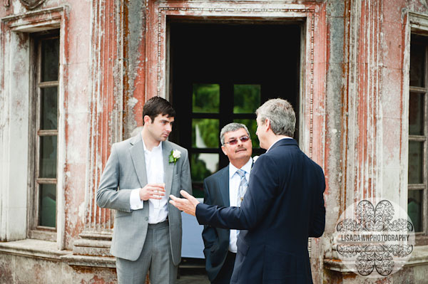 Groom and dads talk and drink