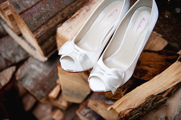 Detail of wedding shoes logs