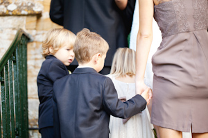 Bridal party holding hands