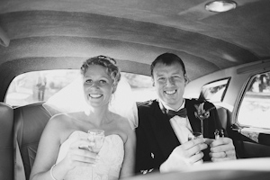 Champagne in the wedding car