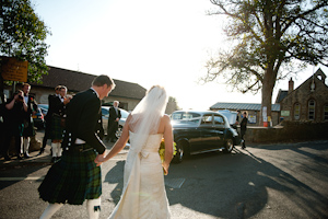 Autumn sun wedding car