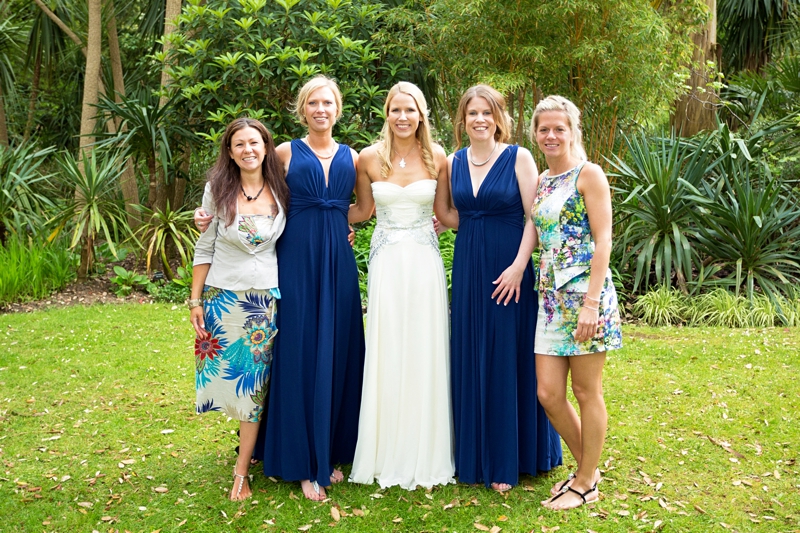 Bridesmaids in blue dresses