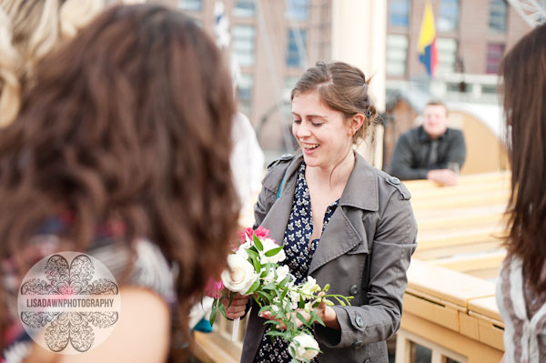 Catching bride's bouquet