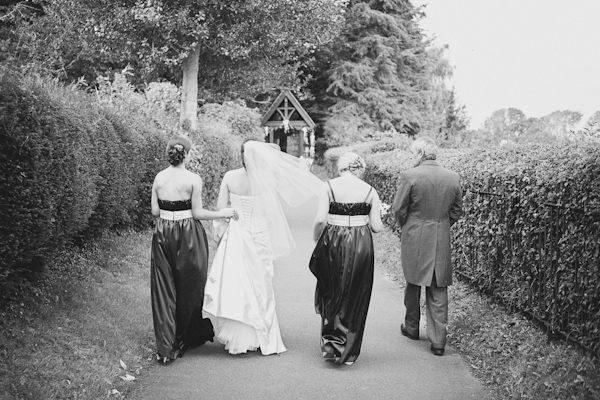 bridal party walking to church