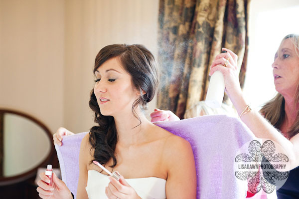 Bride getting her hair done