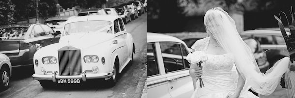 bride arrives at Castleton Church