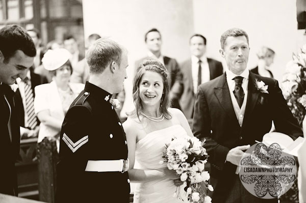 Bride looks at groom wedding ceremony