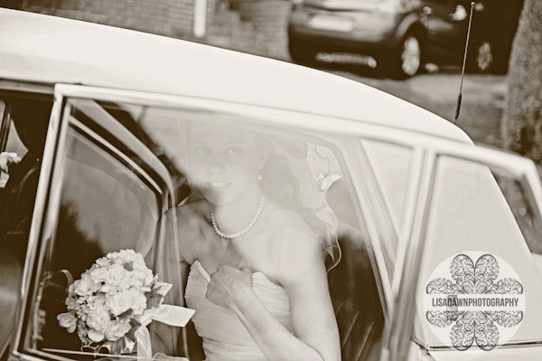 bride through car window