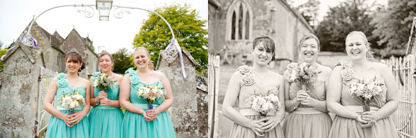 Bridesmaids in green dresses