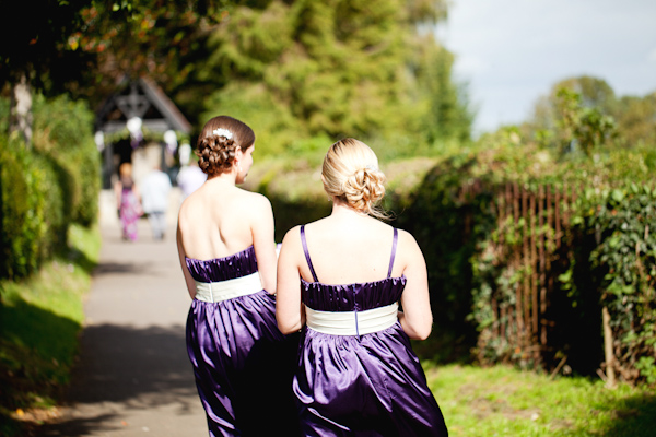 bridesmaids in purple dresses