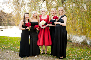 Bridesmaids in black dresses