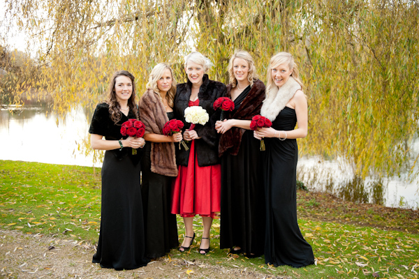 Bride and Bridesmaids in fur coats