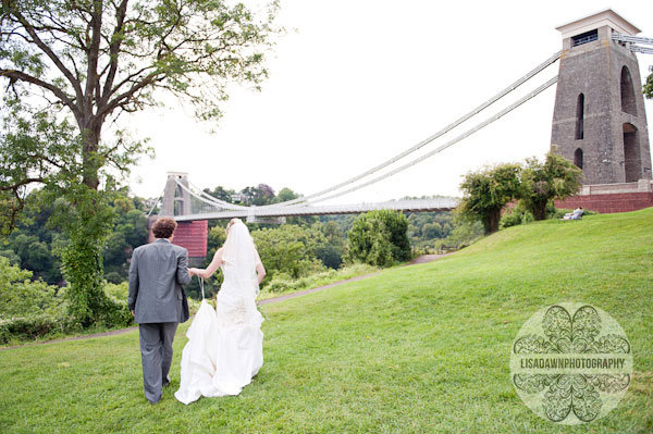 Bride and Groom walking Clifton