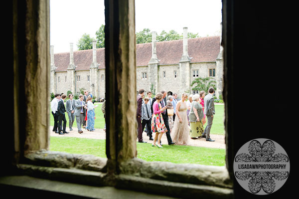 Bridal party walking to the gardens