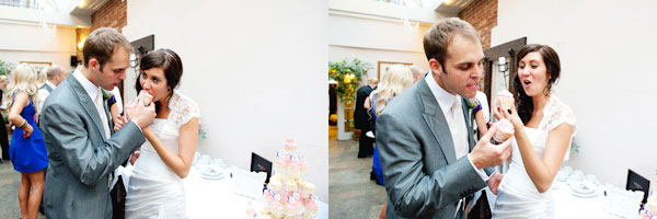 bride and groom eat cake