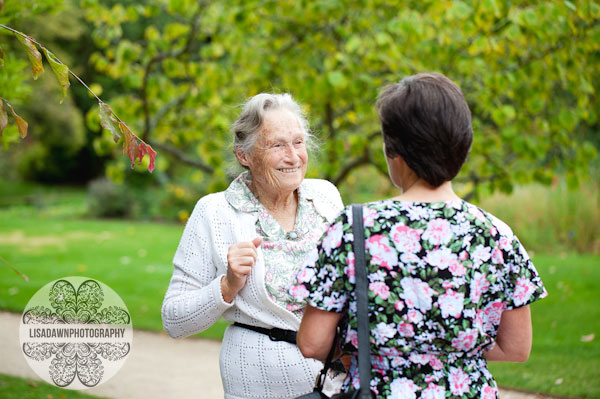 family chatting in the gardens