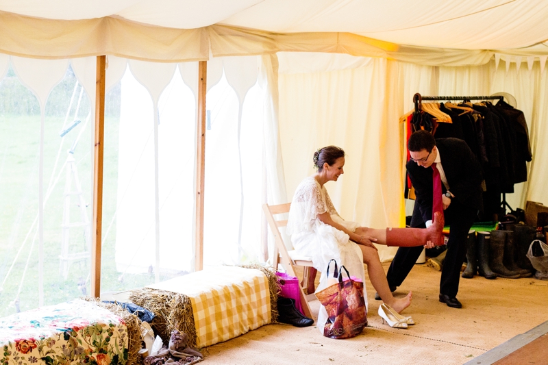 Bride wearing wellies