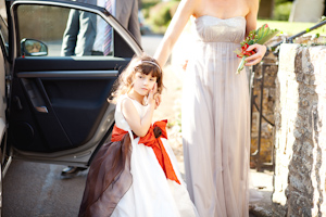 Bridesmaids arrive at church