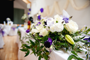 purple table flowers