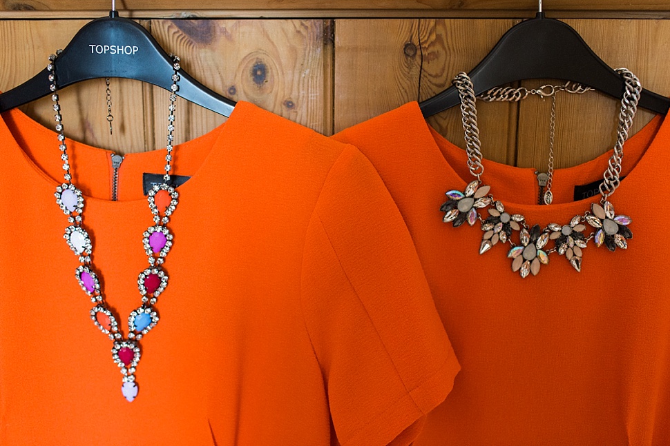 neon orange bridesmaids dresses