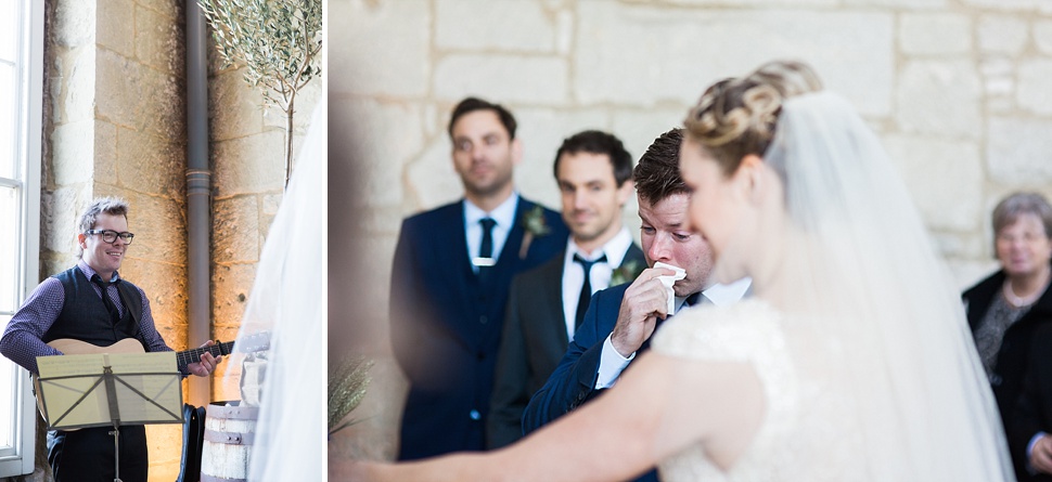 Groom cries