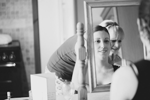 bride looking in the mirror