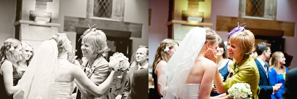 Mother of the bride hugging bride