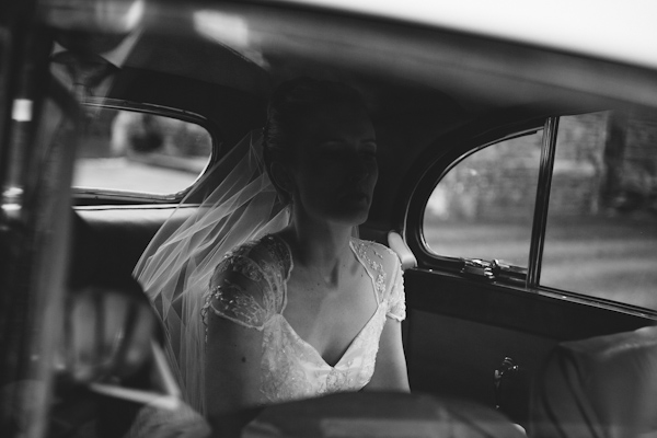 Bride through car window