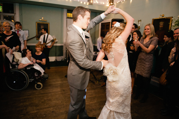 Bride and groom dancing