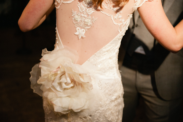 Brides lace dress detail