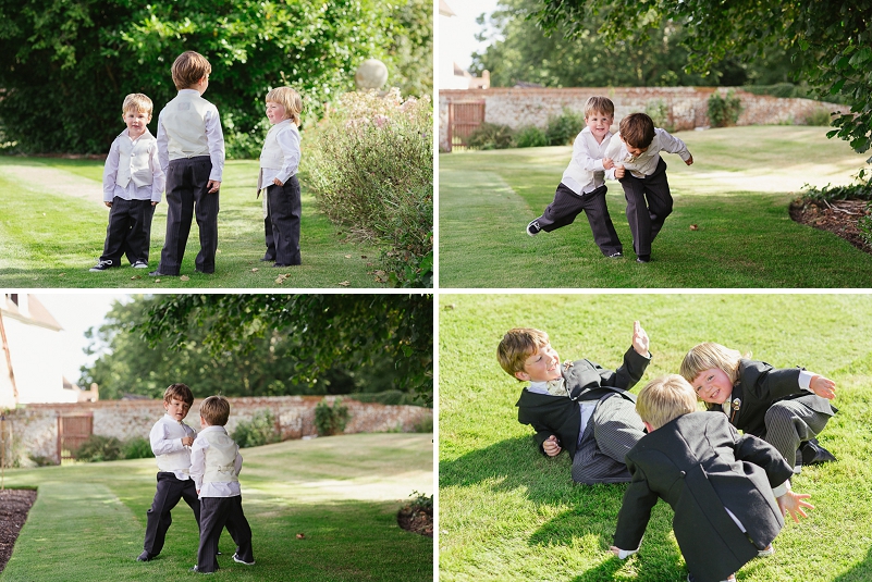 Boys playing garden wedding