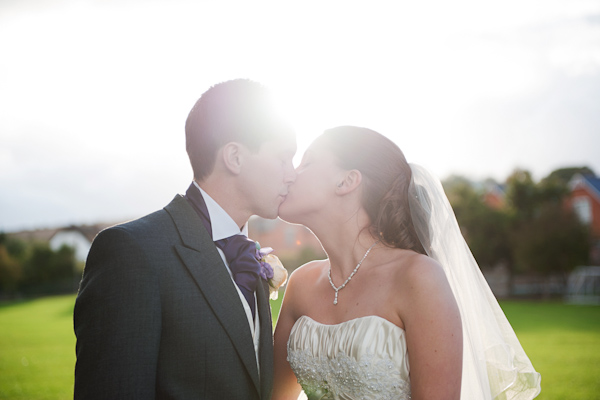 sun light bride and groom