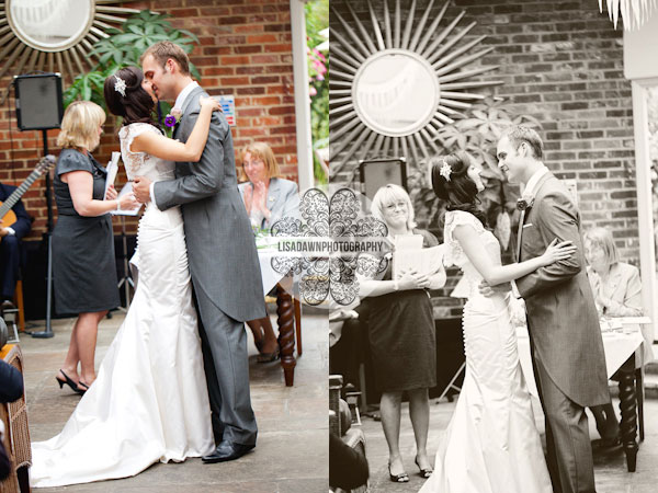 bride and groom kiss