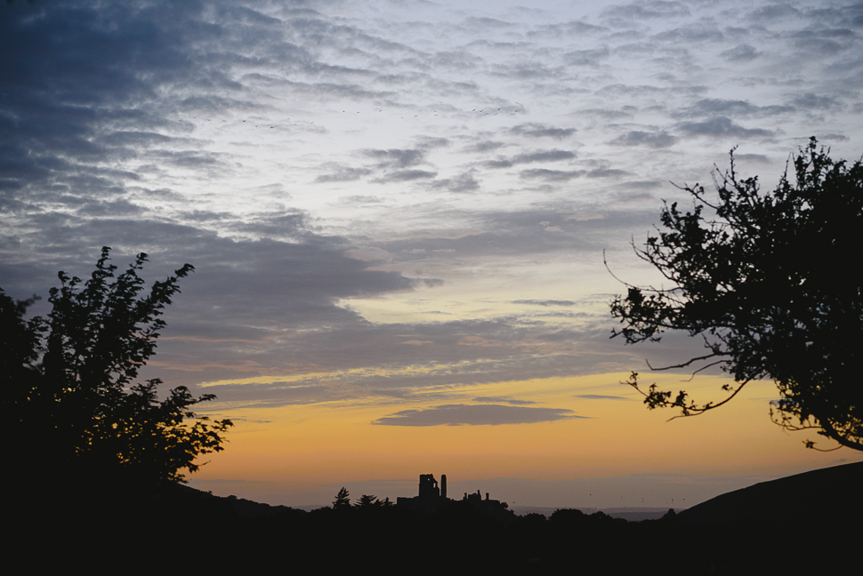 corfe castle, sunset