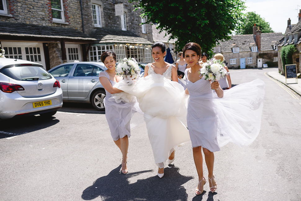 Bride arrives, Corfe Castle