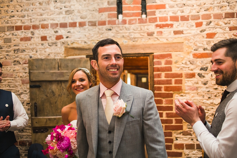 bride and groom arriving at reception