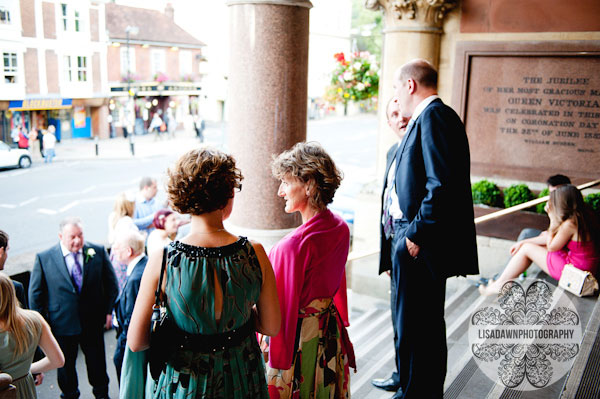 Guests milling at the guildhall