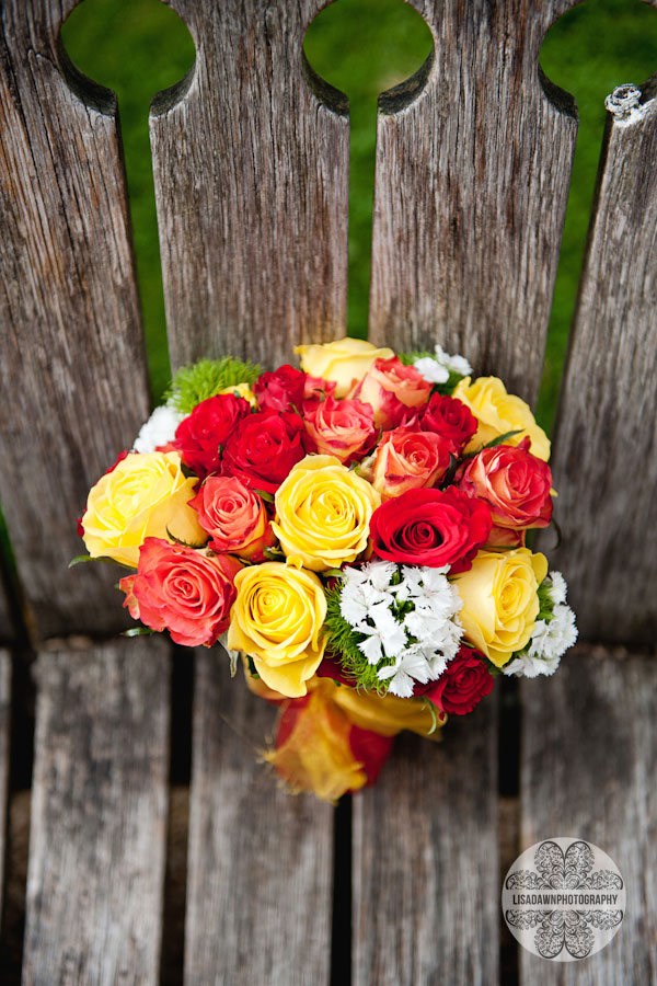 red and yellow bridal bouquet